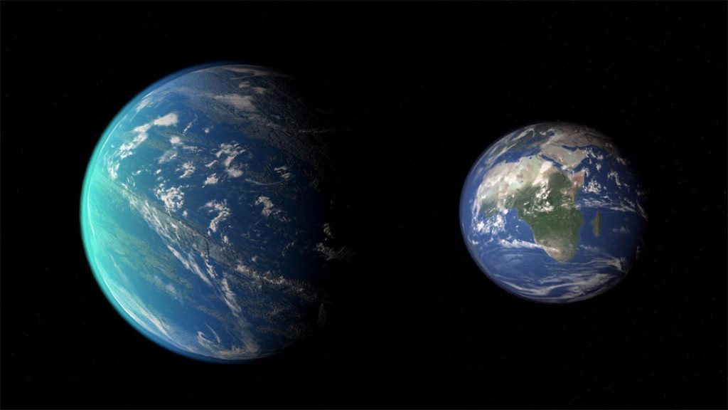 开普勒452b（Kepler-452 b）和地球大小对比图