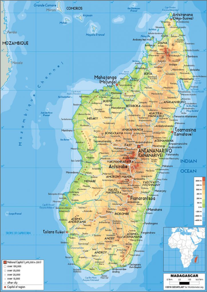 马达加斯加地形图高清图片