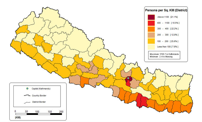 尼泊尔人口密度图片